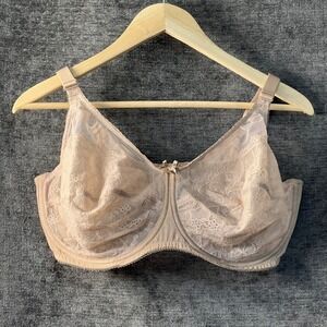 Wacoal Lace Full Figure Underwire Bra Beige Plunge Style 855186 Size 40G